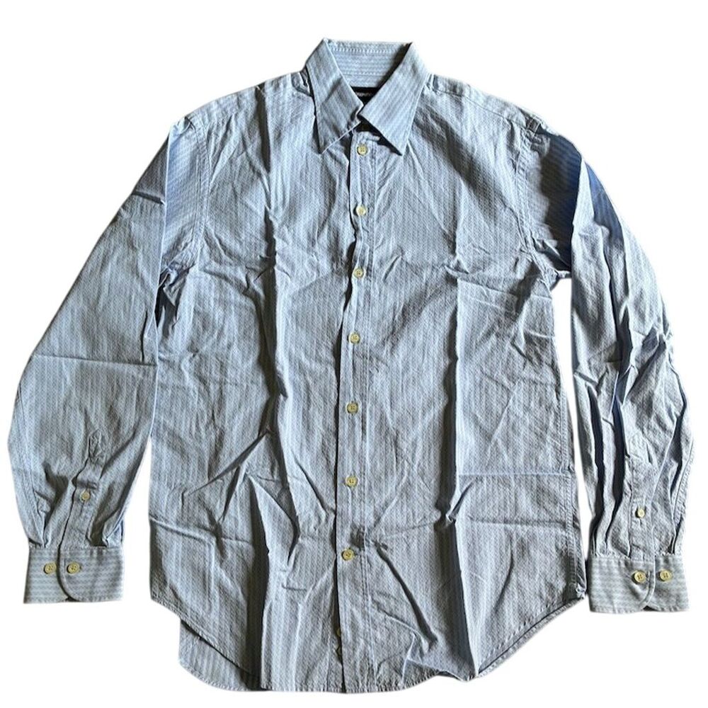 Emporio Armani Men's Blue Striped Long Sleeve Button-Up Shirt M